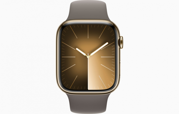 Apple Watch S9 Cellular 45mm Gold Stainless Steel Case w Clay Sport Band - M/L [2]