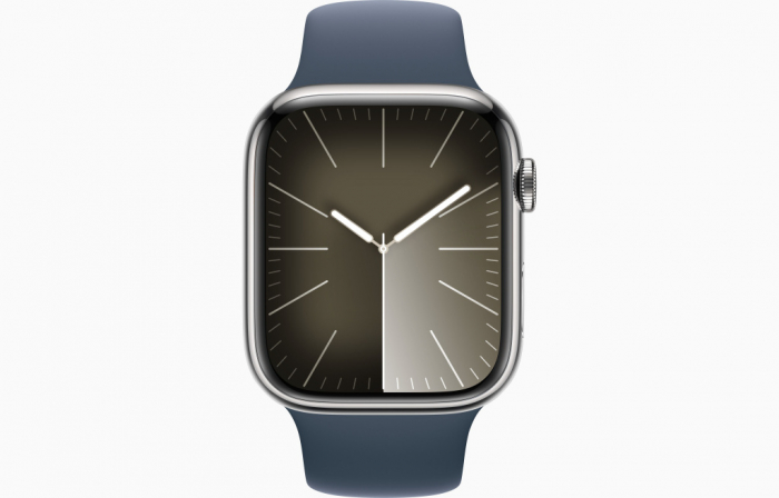 Apple Watch S9 Cellular 45mm Silver Stainless Steel Case w Storm Blue Sport Band - S/M [2]