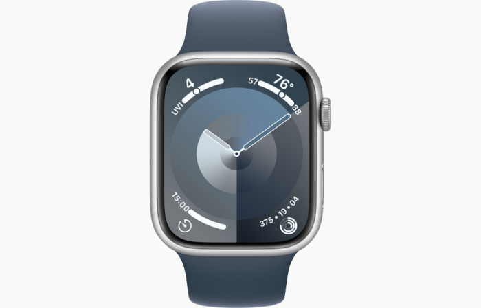 Apple Watch S9 GPS 45mm Silver Alu Case w Storm Blue Sport Band - M/L [2]