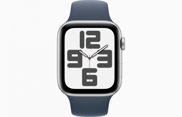 Apple Watch SE2 v2 GPS 44mm Silver Alu Case w Storm Blue Sport Band - S/M [2]