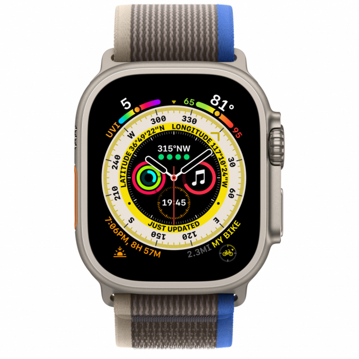 Apple Watch Ultra Cellular, 49mm Titanium Case with Blue/Gray Trail Loop - S/M [2]