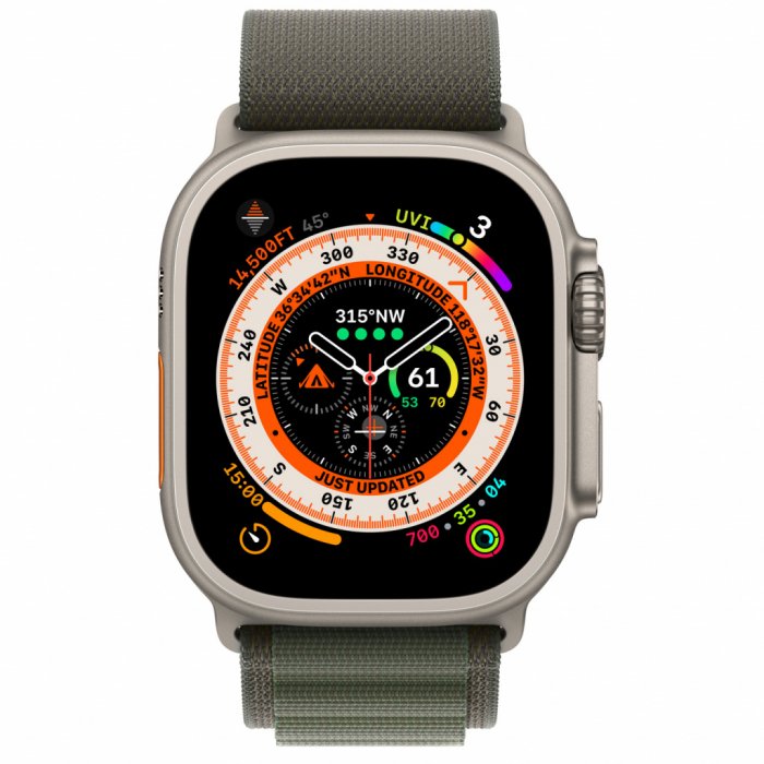 Apple Watch Ultra Cellular, 49mm Titanium Case with Green Alpine Loop - Large [2]