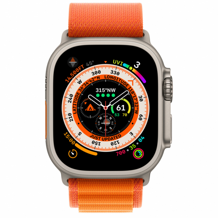 Apple Watch Ultra Cellular, 49mm Titanium Case with Orange Alpine Loop - Large [2]