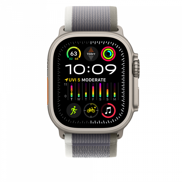 Apple Watch Ultra2 Cellular, 49mm Titanium Case w Green/Grey Trail Loop - S/M [2]
