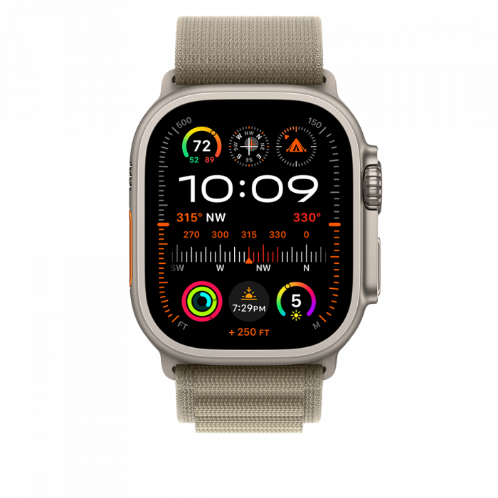 Apple Watch Ultra2 Cellular, 49mm Titanium Case w Olive Alpine Loop - Large [2]