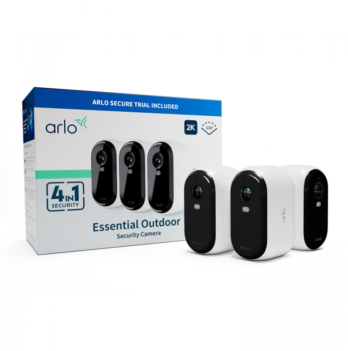 Arlo Essential (Gen.2) 2K Outdoor Security Camera - 3 Camera Kit - White [3]