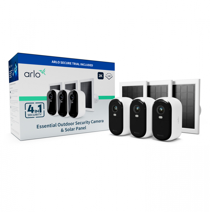 Arlo Essential (Gen.2) Bundle 2K Outdoor Security Camera - 3 Camera Kit + 3 Essential Solar Panel Charger - White [4]