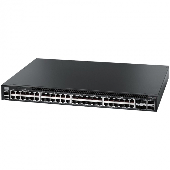 AS4610-54T, 48-Port GE RJ45 port + 4x10G SFP+, 2 port 20G QSFP+ for stacking, Broadcom Helix 4, Dual-core ARM Cortex A9 1GHz, dual 110-230VAC 150W hot-swappable PSUs, system fan-less design, PSUs w/ p [1]