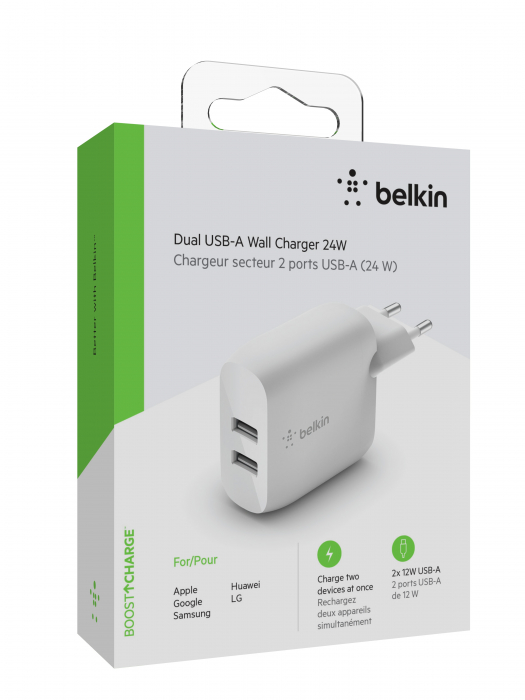 Belkin BOOST CHARGE 24w 12w X2 USB-A, Dual Wall Charger - White [3]