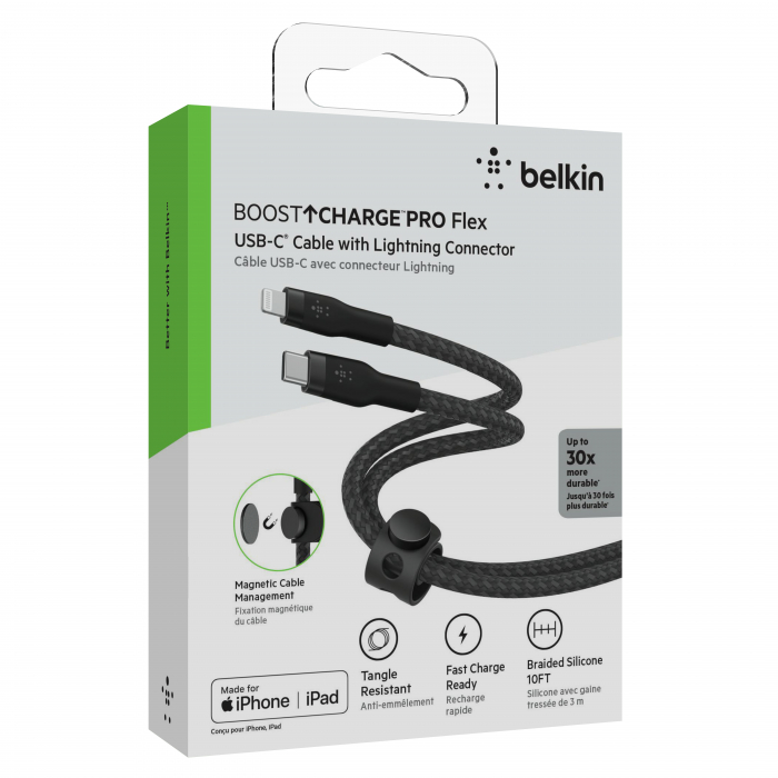 Belkin BOOST CHARGE PRO Flex USB-C to LTG, Braided Silicone Cable - 3M - Black [3]