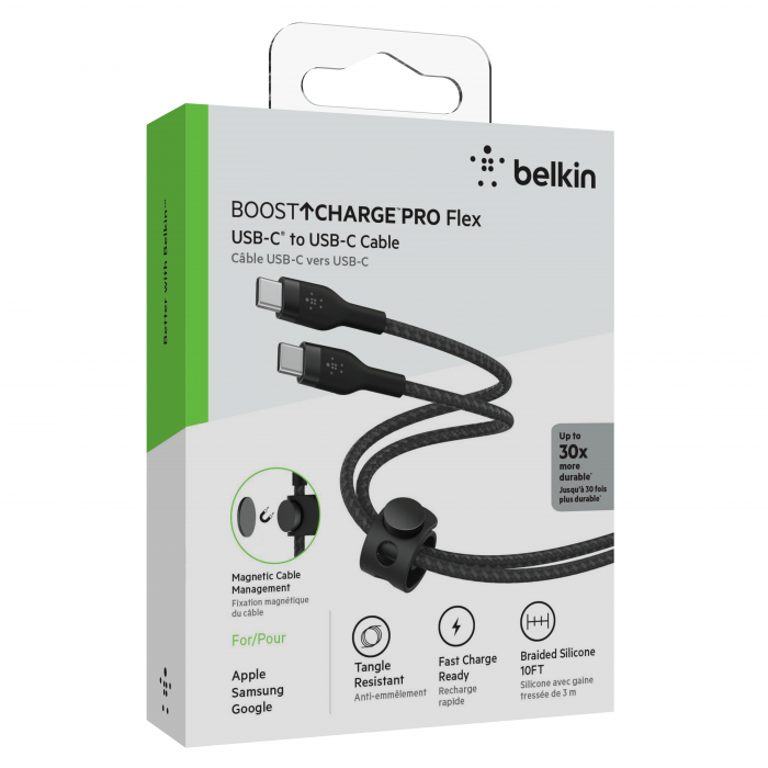 Belkin BOOST CHARGE PRO Flex USB-C to USB-C 2.0, Braided Silicone Cable - 3M - Black [3]