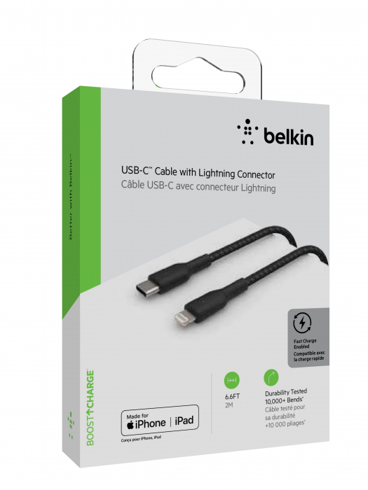 Belkin BOOST CHARGE USB-C to Lightning Cable, Braided - 2M - Black [5]