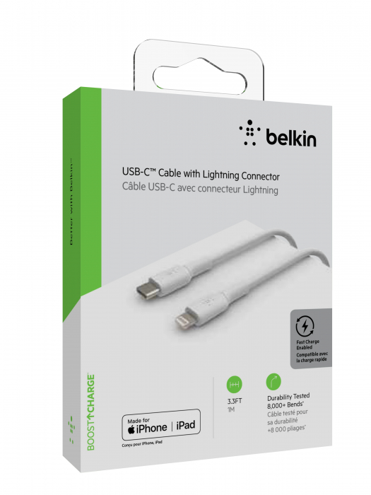 Belkin BOOST CHARGE USB-C to Lightning Cable, PVC - 1M - White [4]