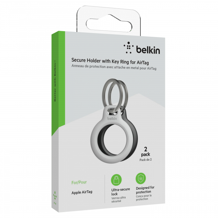 Belkin Secure Holder w Keyring - Airtag - 2 Pack - Black/White [2]