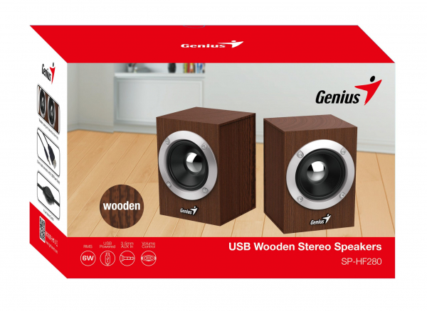 BOXE GENIUS 2.0, RMS:  6W (2 x 3W), USB power, wood, "SP-HF280" "31730028400"(include timbru verde 0.5 lei) [2]