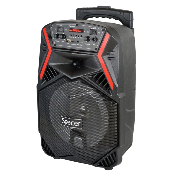 BOXE SPACER portabile bluetooth, tip troler, RMS:  35W, 8" woofer, acumulator 3.7V1800 mAh, input : AUX audio, guitar, USB/microSD, remote control, wireless microphone, black, "SPB-H8-BT" (include tim [2]
