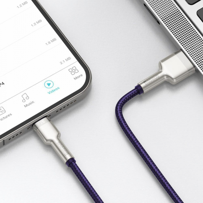 CABLU alimentare si date Baseus Cafule Metal, Fast Charging Data Cable pt. smartphone, USB la Lightning Iphone 2.4A, 1m, violet \\"CALJK-A05\\" [3]