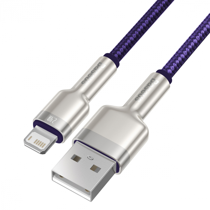CABLU alimentare si date Baseus Cafule Metal, Fast Charging Data Cable pt. smartphone, USB la Lightning Iphone 2.4A, 2m, violet \\"CALJK-B05\\" [4]