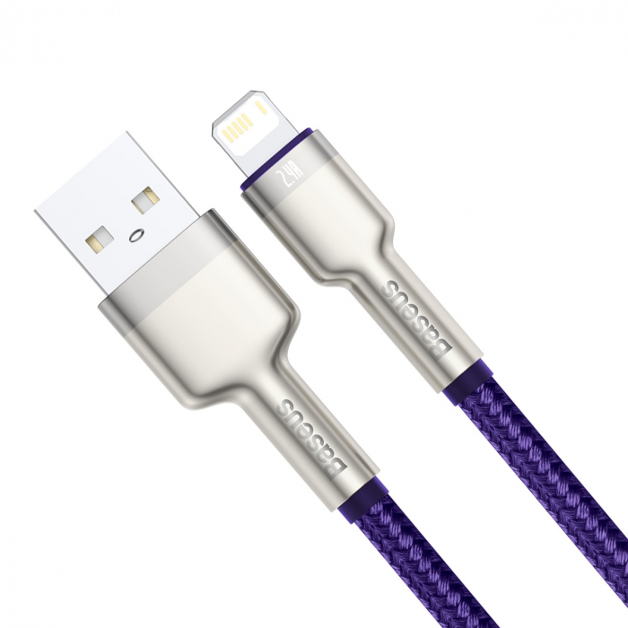 CABLU alimentare si date Baseus Cafule Metal, Fast Charging Data Cable pt. smartphone, USB la Lightning Iphone 2.4A, 2m, violet \\"CALJK-B05\\" [2]