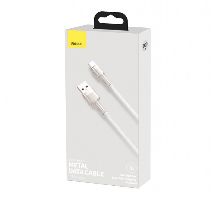 CABLU alimentare si date Baseus Cafule Metal, Fast Charging Data Cable pt. smartphone, USB la USB Type-C 66W, 2m, alb "CAKF000202" (include timbru verde 0.25 lei) - 6953156209787 [2]