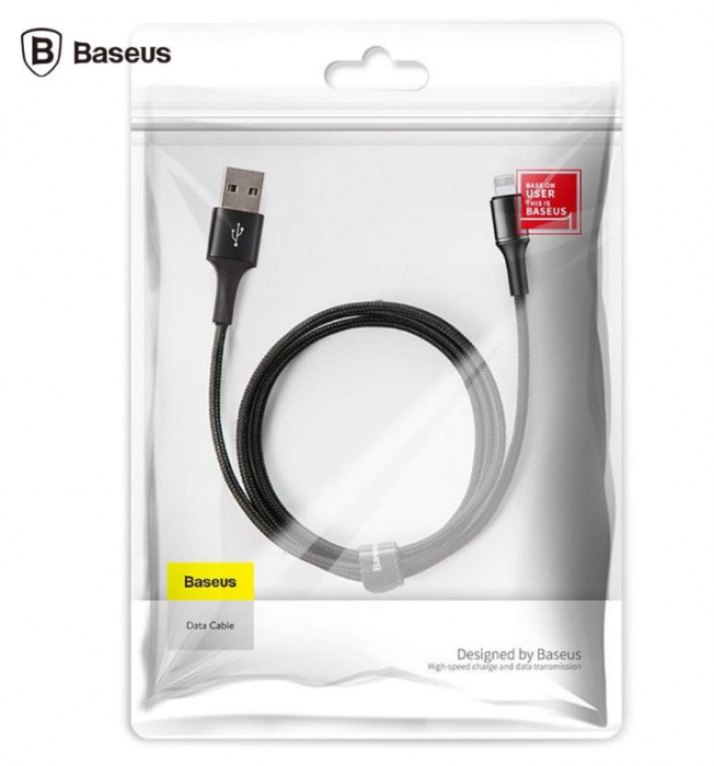 CABLU alimentare si date Baseus Halo, Fast Charging Data Cable pt. smartphone, USB la Lightning iPhone 2.4A, brodat, LED, 1m, negru "CALGH-B01" (include timbru verde 0.25 lei) - 6953156292581 [2]
