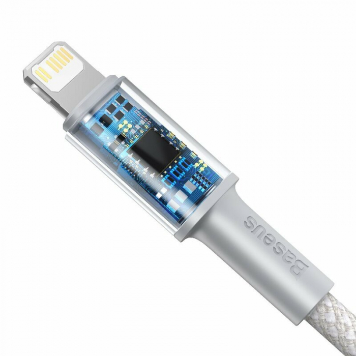 CABLU alimentare si date Baseus High Density Braided, Fast Charging Data Cable pt. smartphone, USB Type-C la Lightning Iphone PD 20W, brodat, 1m, alb \\"CATLGD-02\\" (include timbru verde 0.25 lei) [4]