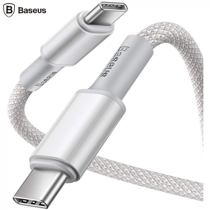 CABLU alimentare si date Baseus High Density Braided, Fast Charging Data Cable pt. smartphone, USB Type-C la USB Type-C 100W, brodat,  1m, alb \\"CATGD-02\\" (include timbru verde 0.25 lei) [4]