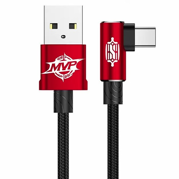 CABLU alimentare si date Baseus MVP 2, Fast Charging Data Cable pt. smartphone, USB la USB Type-C 100W, unghi 90 grade, brodat, 2m, negru + rosu "CAVP000520" (include timbru verde 0.25 lei) - 69321726 [1]
