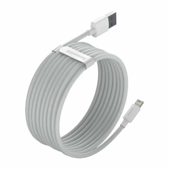CABLU alimentare si date Baseus Simple Wisdom, Fast Charging Data Cable pt. smartphone, KIT 2 x USB la Lightning Iphone 2.4A, 1.5m, alb \\"TZCALZJ-02\\" (include timbru verde 0.25 lei) [3]