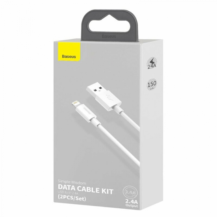 CABLU alimentare si date Baseus Simple Wisdom, Fast Charging Data Cable pt. smartphone, KIT 2 x USB la Lightning Iphone 2.4A, 1.5m, alb \\"TZCALZJ-02\\" (include timbru verde 0.25 lei) [4]