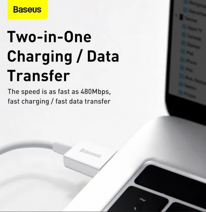 CABLU alimentare si date Baseus Superior, Fast Charging Data Cable pt. smartphone, USB la Lightning Iphone 2.4A, 0.25m, alb \\"CALYS-02\\" [4]