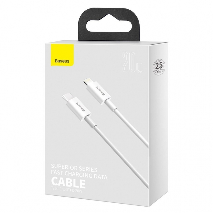 CABLU alimentare si date Baseus Superior, Fast Charging Data Cable pt. smartphone, USB Type-C la Lightning Iphone PD 20W, 0.25m, alb \\"CATLYS-A01\\" (include TV 0.06 lei) [4]