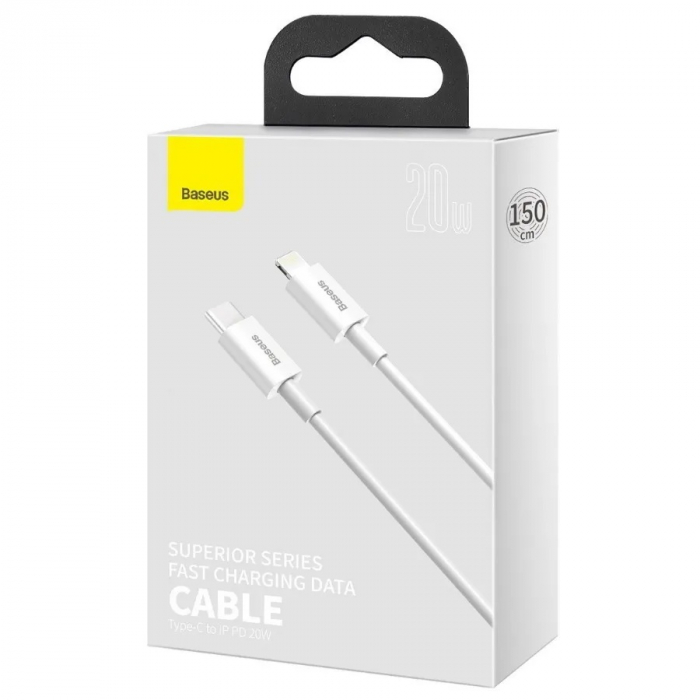CABLU alimentare si date Baseus Superior, Fast Charging Data Cable pt. smartphone, USB Type-C la Lightning Iphone PD 20W, 1.5m, alb \\"CATLYS-B02\\" (include TV 0.06 lei) [3]