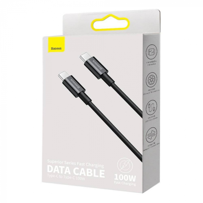 CABLU alimentare si date Baseus Superior, Fast Charging Data Cable pt. smartphone, USB Type-C la USB Type-C 100W, 1m, negru \\"CATLYS-A01\\" (include TV 0.06 lei) [4]