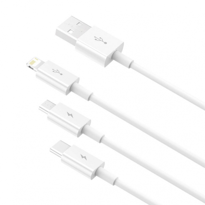 CABLU alimentare si date Baseus Superior Series, pt. smartphone, USB la Micro-USB + Lightning Iphone + USB Type-C 3.5A, 1.5m, alb \\"CAMLTYS-02\\" (include timbru verde 0.25 lei) [4]