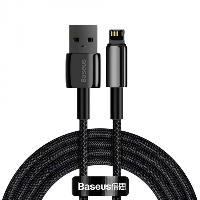 CABLU alimentare si date Baseus Tungsten Gold, Fast Charging Data Cable pt. smartphone, USB la Lightning Iphone 2.4A, brodat, 2m, rezistent zgarieturi, negru \\"CALWJ-A01\\" (include timbru verde 0.25 [1]