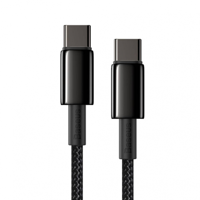 CABLU alimentare si date Baseus Tungsten Gold, Fast Charging Data Cable pt. smartphone, USB Type-C la USB Type-C 100W, brodat, 2m, negru \\"CATWJ-A01\\" (include timbru verde 0.25 lei) [2]