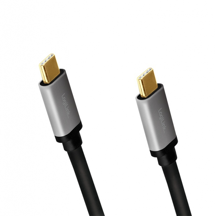 CABLU alimentare si date LOGILINK, pt. smartphone, USB 3.2, USB Type-C (T) la USB Type-C (T),  UltraHD 4K/60Hz, suporta pana la 20V/5A 100W, triplu ecranat,1m, negru, "CUA0107" [2]
