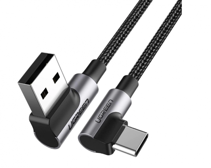 CABLU alimentare si date Ugreen, \\"US176\\", Fast Charging Data Cable pt. smartphone, USB la USB Type-C 3A Complete Angled 90, braided, 0.5m, negru \\"20855\\" (include TV 0.06 lei) - 6957303828555 [1]