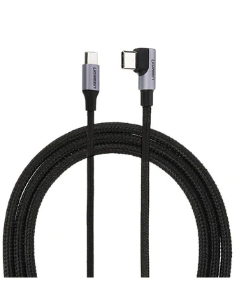 CABLU alimentare si date Ugreen, \\"US255\\", Fast Charging Data Cable pt. smartphone, USB Type-C la USB Type-C 60W/3A Angled 90, braided, 2m, gri \\"50125\\" (include TV 0.06 lei) - 6957303851256 [1]