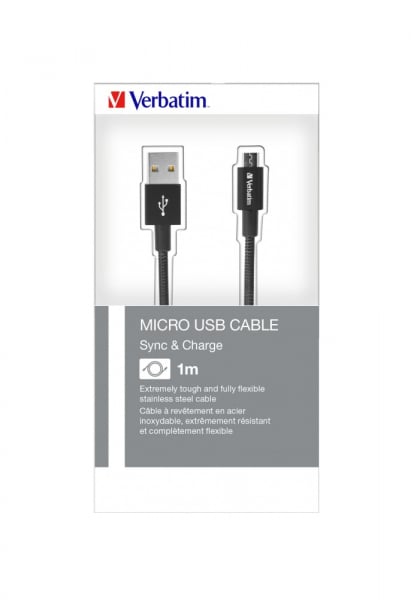 CABLU alimentare si date VERBATIM, pt. smartphone, USB 2.0 (T) la Micro-USB 2.0 (T),  1m, premium, MFi certified, cablu metalic, negru, "48863" [3]