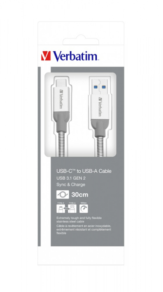 CABLU alimentare si date VERBATIM, pt. smartphone, USB 3.1 (T) la USB 3.1 Type-C (T),  30cm, premium, MFi certified, cablu metalic, argintiu, "48868" [3]