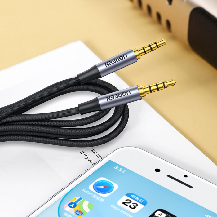 CABLU audio Ugreen, "AV183" stereo 4-pini (3.5 mm jack T/T), conectori auriti, 2m, braided, negru "20782" (include TV 0.18lei) - 6957303827824 [4]