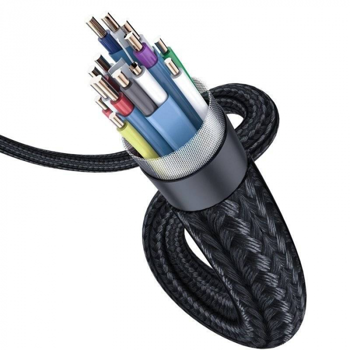 CABLU video Baseus Enjoyment, HDMI (T) la HDMI (T), rezolutie maxima 4K UHD (3840 x 2160) la 60 Hz, conectori auriti, brodat, 3m, gri \\"CAKSX-D0G\\" (include TV 0.8lei) [3]