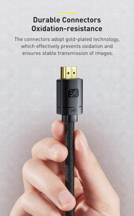 CABLU video Baseus  High Definition, HDMI (T) la HDMI (T), versiunea 2.1, rezolutie maxima 8K UHD (7680 x 4320) la 60 Hz, conectori auriti, 3m, negru \\"CAKGQ-L01\\" [2]
