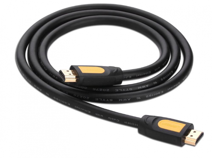 CABLU video Ugreen, "HD101" HDMI (T) la HDMI (T), rezolutie maxima 4K UHD (3840 x 2160) la 60 Hz, round cable, conectori auriti, 5m, negru + galben "10167" (include TV 0.15 lei) - 6957303811670 [2]