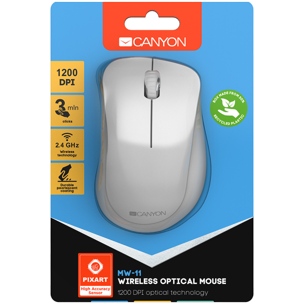 Canyon  2.4 GHz  Wireless mouse ,with 3 buttons, DPI 1200, Battery:AAA*2pcs  ,pearl white grey67*109*38mm 0.063kg [4]