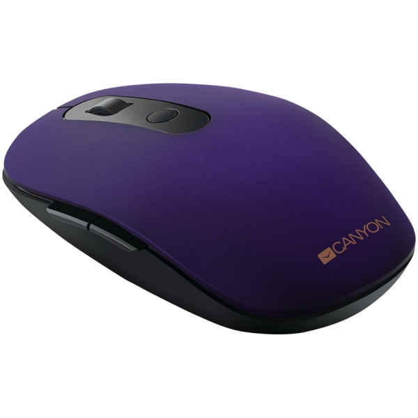 CANYON MW-9, 2 in 1 Wireless optical mouse with 6 buttons, DPI 800/1000/1200/1500, 2 mode(BT/ 2.4GHz), Battery AA*1pcs, Violet, silent switch for right/left keys, 65.4*112.25*32.3mm, 0.092kg [3]