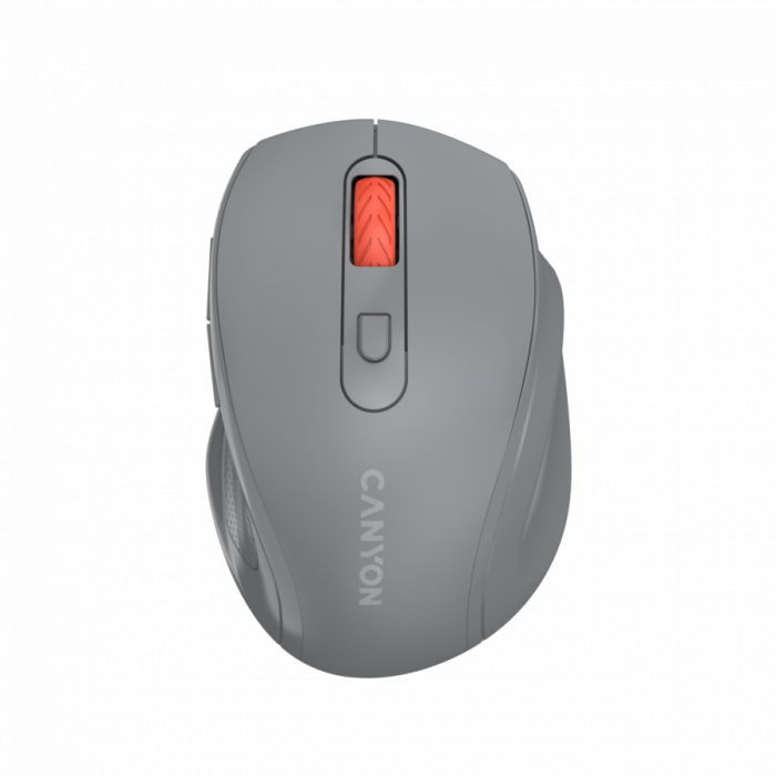 Canyon 6 buttons wireless 2.4Ghz mouse, MX8650A Sensor, DPI up to 1600,Injection case, 3 M life times left and right switches, 2xAAA battery, ABS material. Size: 105x71x40mm, Weight: 59g, Dark grey [1]