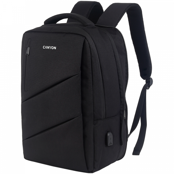 CANYON BPE-5, Laptop backpack for 15.6 inch, Product spec/size(mm): 400MM x300MM x 120MM(+60MM),Black, EXTERIOR materials:100% Polyester, Inner materials:100% Polyestermax weight (KGS): 12kg [2]